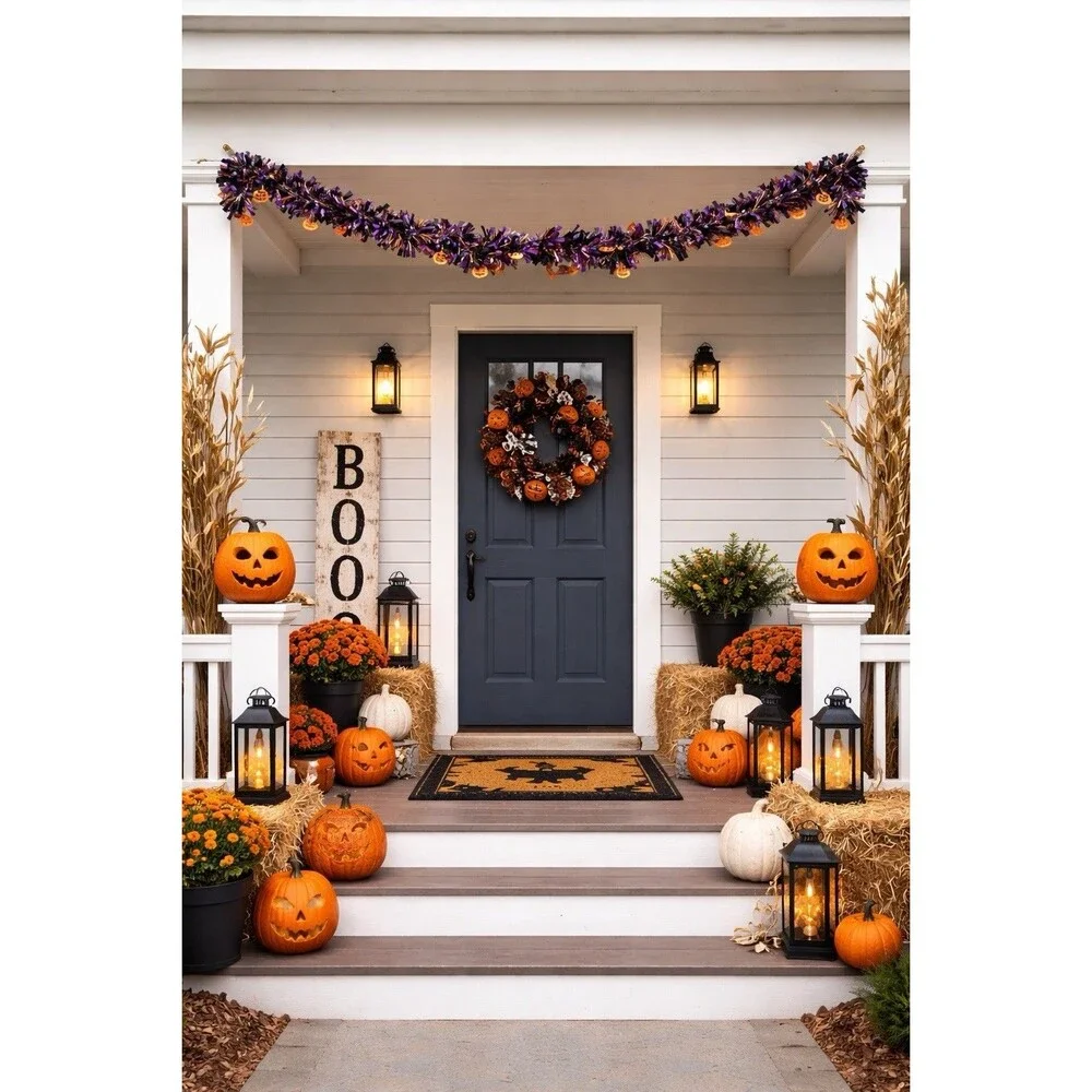 Halloween Tinsel Garland Purple Black Orange Pumpkin Hanging Decor Party 33 ft